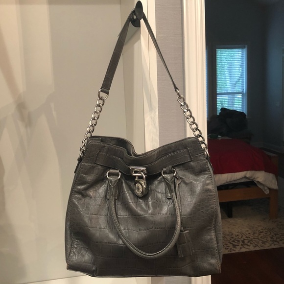 MICHAEL KORS Large Hamilton Satchel Gray Croc EUC! - Picture 6 of 10
